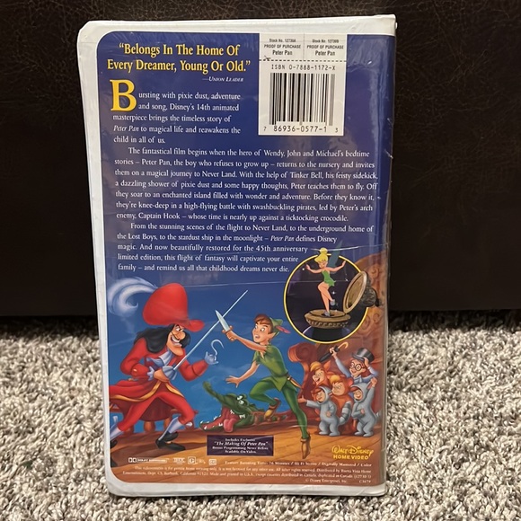 Walt Disney’s Peter Pan (Masterpiece) VHS - Picture 2 of 2